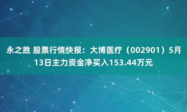 永之胜 股票行情快报：大博医疗（002901）5月13日主力资金净买入153.44万元